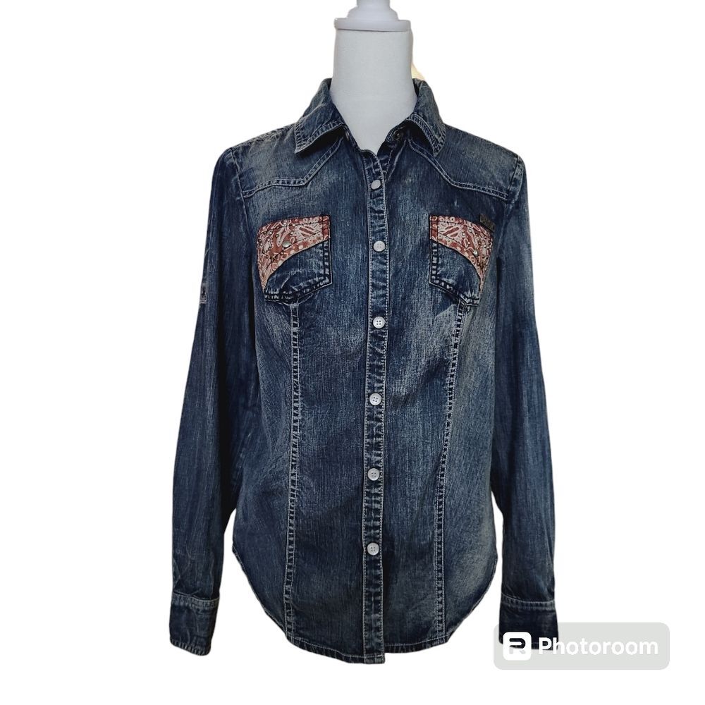 Harley-Davidson Blue Denim Button Down Shirt